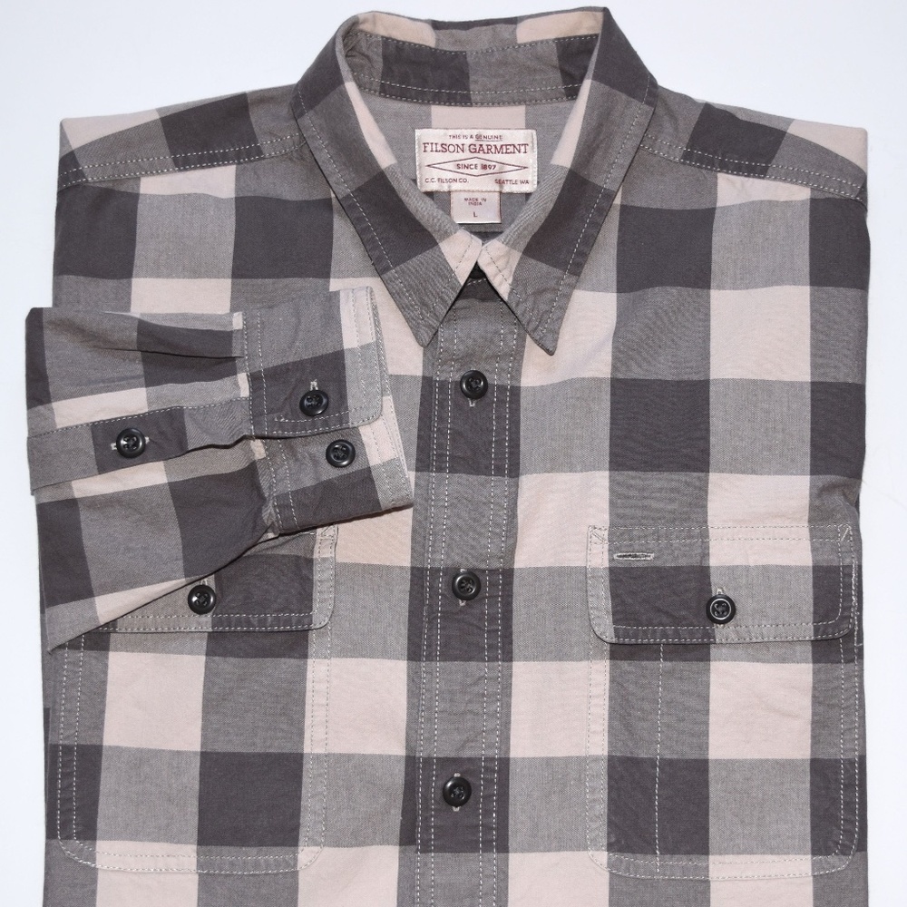 Filson Garment Men's Gray Cream Cotton Long Sleeve Button Front Shirt Size L